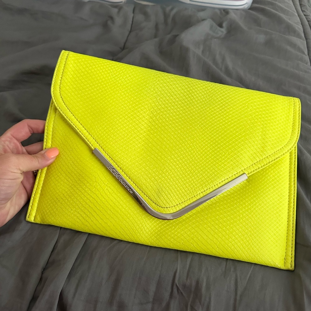 BCBG envelope clutch neon yellow